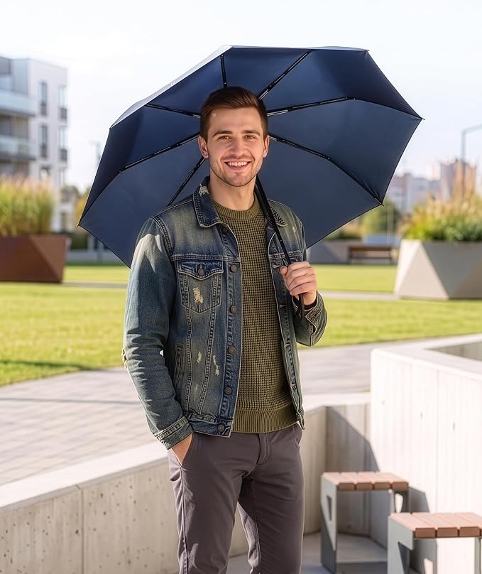 Rain-Mate Windproof Compact Umbrellas for Rain - Strong Reinforced Fiberglass Rib Design & Auto Open & Close - Portable Folding Travel Umbrella - Lightweight & Packable for Women & Men, Easy Collapse