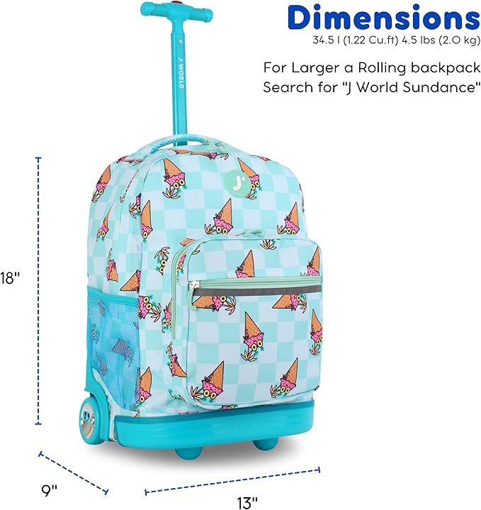 J World Sunrise Kids Rolling Backpack for Girls Boys. Roller Bookbag With Wheels For School, Ice Cone