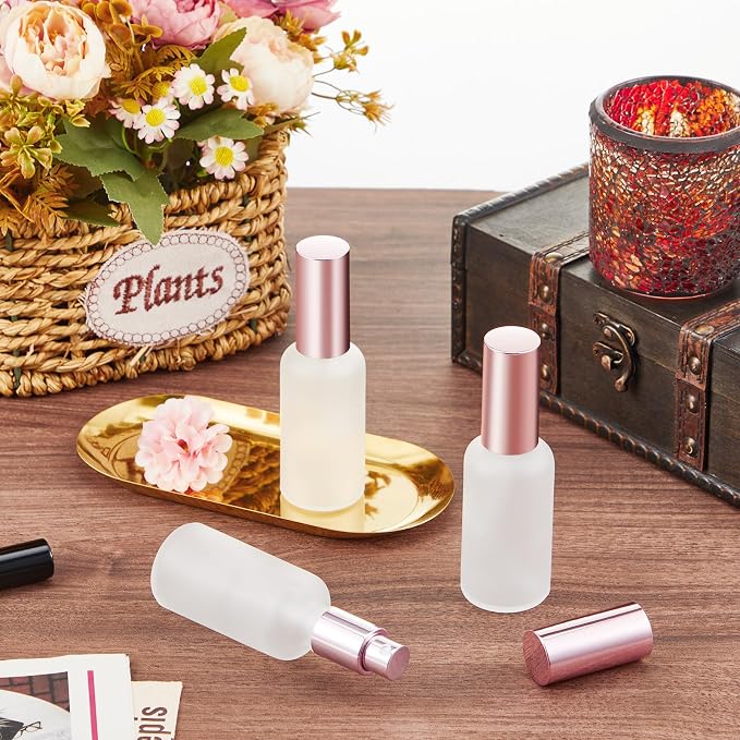 Roshtia 30 Pcs Glass Spray Bottle Clear Empty Bottles Small Refillable Reusable Perfume Bottle with Fine Mist Sprayer Pump for Face Body Travel(1.69 oz,Rose Gold)