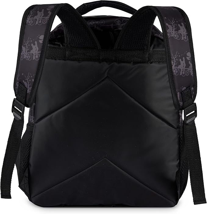 AI ACCESSORY INNOVATIONS Stranger Things Backpack with Character Graphic Pattern, Black, 16x12x5 Inches, Polyester, 3 Pockets, Water Repellent, Adjustable Straps, Padded Back