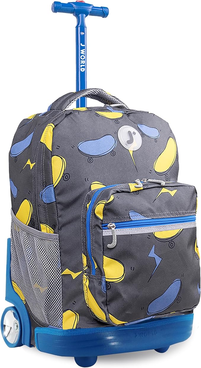 J World Sunrise Kids Rolling Backpack for Boys Girls. Roller Bookbag With Wheels For School, Liteboard