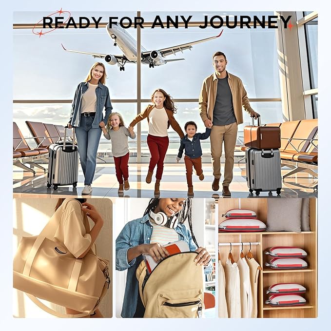 10 Set Compression Packing Cubes for Travel Essentials,Compressible Expandable Packing Cubes for Suitcase,OlarHike Luggage Garment Bags for Travel,Handy Helper for Organizing Clothes(Orange)
