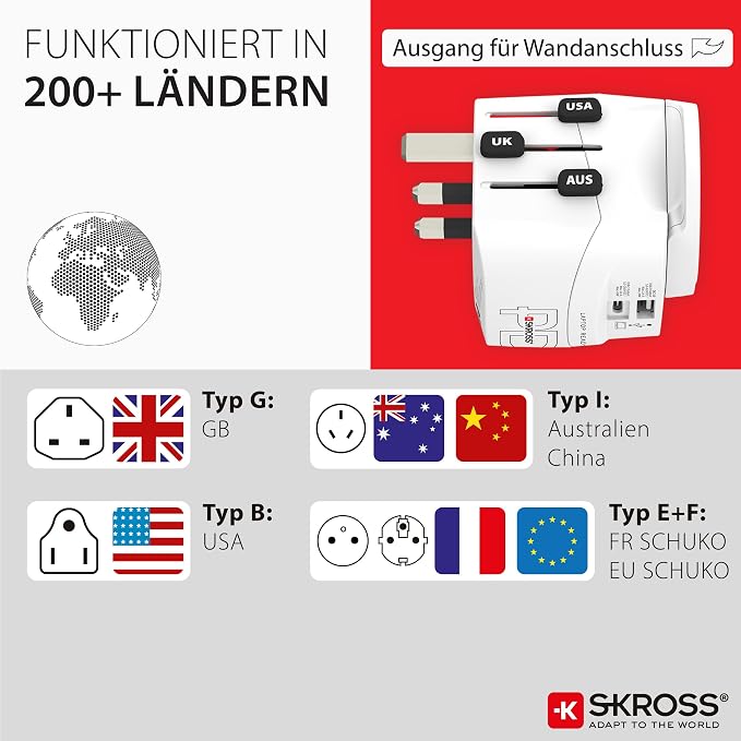 Skross 1.302474 Travel Adapter Pro Light USB AC45PD World