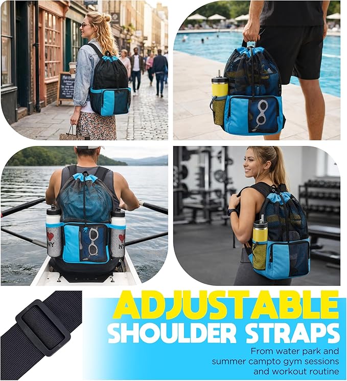 Mesh Swim Bag Drawstring Backpack 20L, Swim bags for Swimmers Equipment & Summer Essentials Mens and Women, Beach Backpack for Swimming Gear, Pool, Gym, and Workout, Dive Snorkel Bags