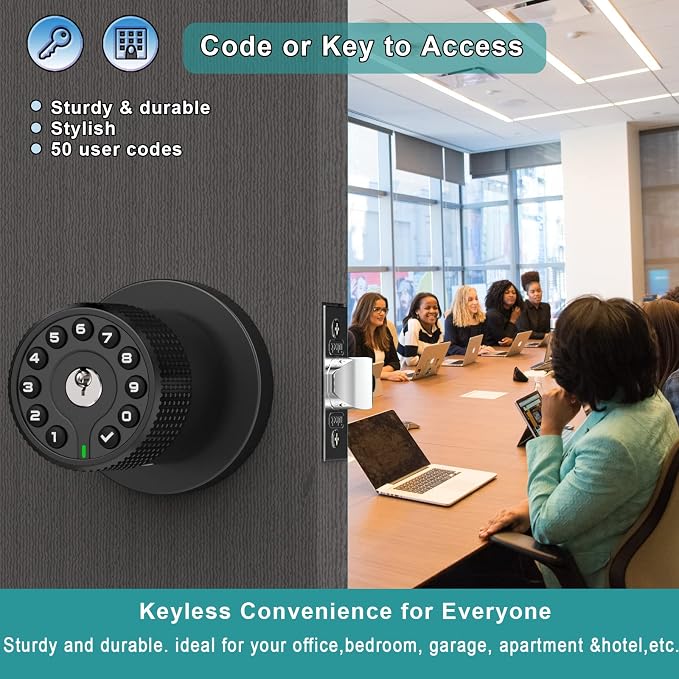 BOTHSTAR Keypad Door Knob with Key,Keyless Entry Door Lock, Code Locks Door Knob, Auto Lock,50 User Code, for Home,Office,Hotel,Bedroom,Garage,Not Deadbolt