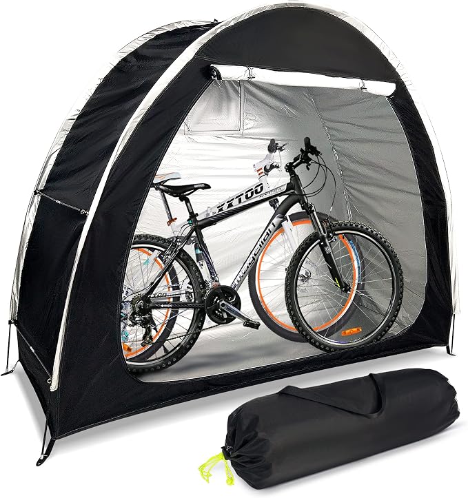 Bike Cover Storage Heavy Duty Storage Tent Outdoor Portable Bicycle Tent PU4000 Waterproof Cloth Durable 210D Oxford Fabric,Protect Against Wind, Rain, Snow, Dust W/Travel Bag (Black)