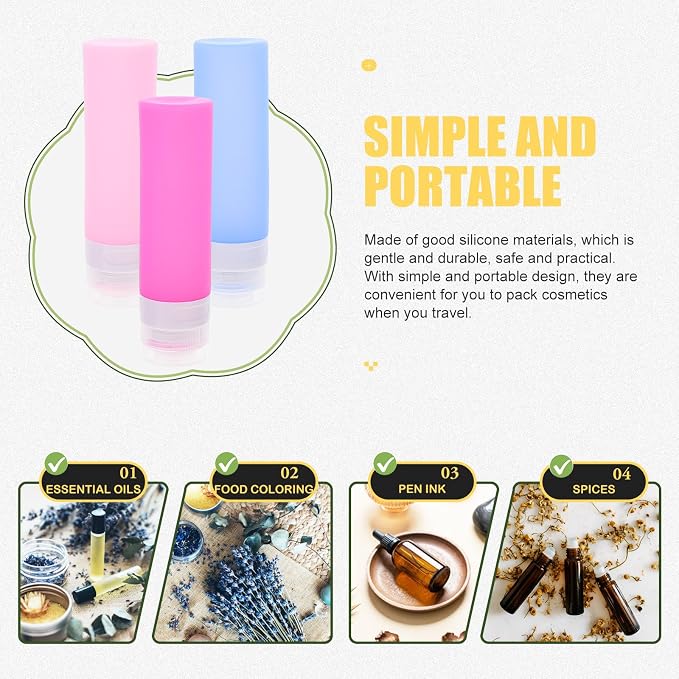 Silicone Travel Sub Bottles Set 4pcs Multi-color Lotion Dispensers Portable Refillable Squeeze Containers for Cosmetics and Toiletries Storage
