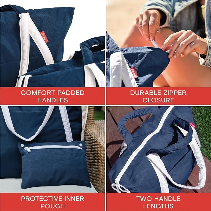 Bodysurf Beach Bags Waterproof Sandproof - Packable Foldable Nylon Zipper Tote Bag for Travel Lightweight, Pool, Boat, Cruise