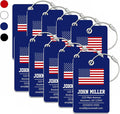 Personalized Luggage Tag with American Flag | 10 Pack | Custom Luggage Tags for Suitcases | Kids Backpack Tag | 4 Color Options & Choose Font, Font Color