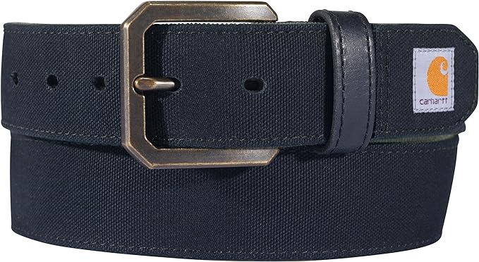Carhartt Men's Casual Rugged Canvas Duck Belt, W/Antique Brass Buckle and Contrast Curdoroy Backing