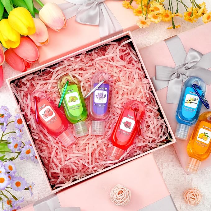 24 Pcs Scented Hand Sanitizer Keychain Gift Mini Lavender Hand Sanitizer Gel Keychain Bulk 1 oz Graduation Party Favor for Nurse Teacher Women Coworker Party Supplies