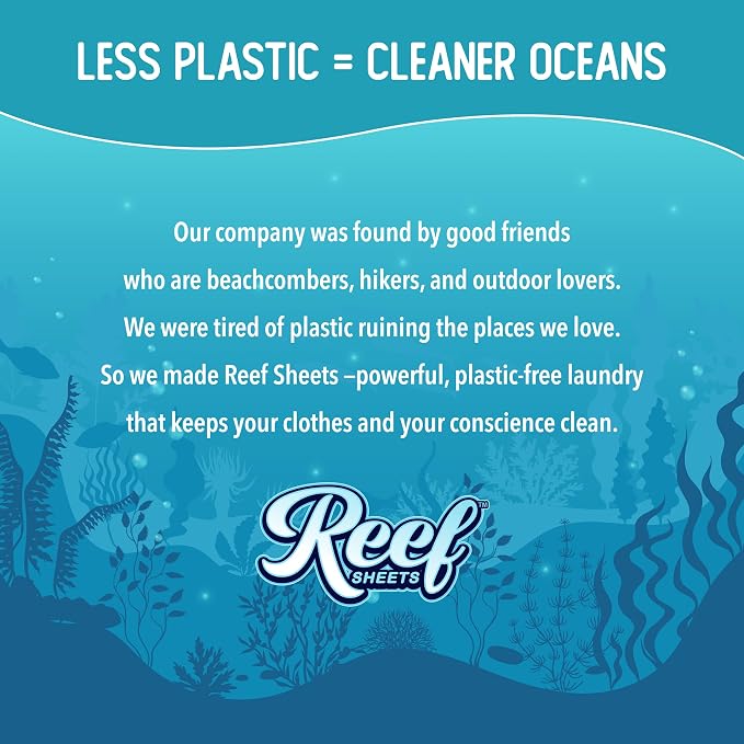 Reef Sheets Laundry Detergent Sheets, 64 loads, Hypoallergenic & Plastic-Free Eco-Friendly Packaging, Gentle on Skin, Tough on Stains, Travel-Friendly, Coastal Calm Linen Scent, 32 ct