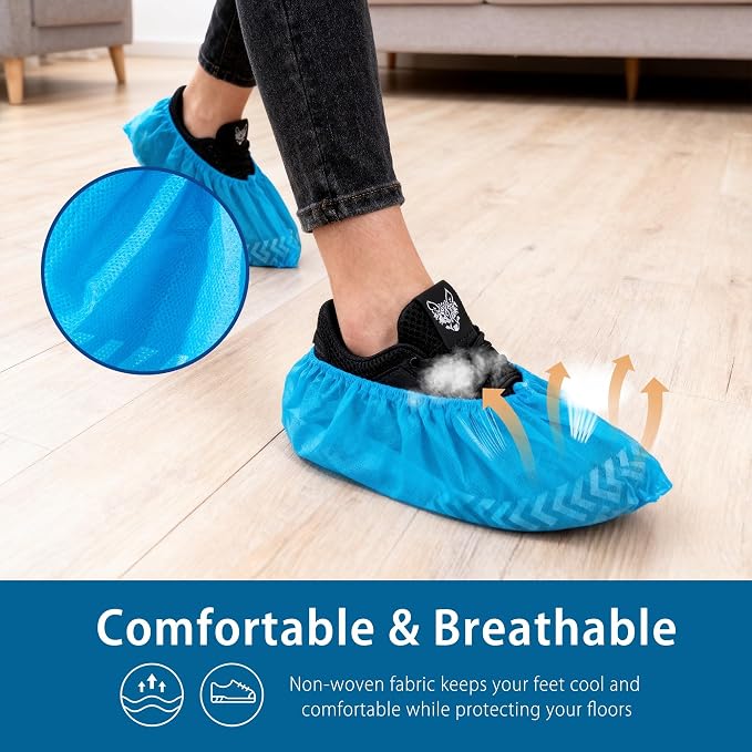 X-Large Shoe Covers Disposable [200-Pack] - Blue Non-Woven Fabric Disposable Shoe Covers for Indoors, Fits Men's Size 13 | Durable, Slip-Resistant Boot Covers | Protect Floors, Shoes & Booties