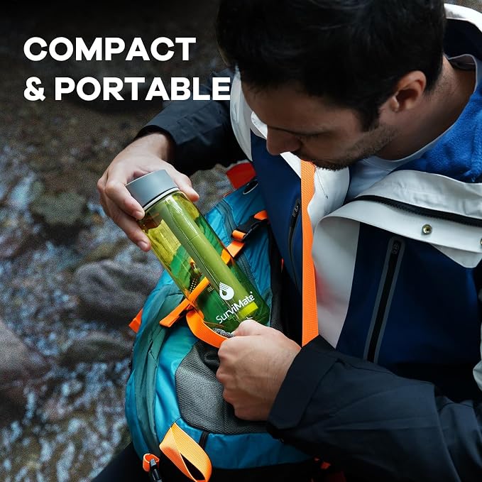 SurviMate 5-Stage 0.01μm Ultra-Filtration Filtered Water Bottle, BPA-Free Material, NSF/ANSI 42 Certified, Portable Water Filter Bottle for Survival, Camping, Hiking, and Emergency Use