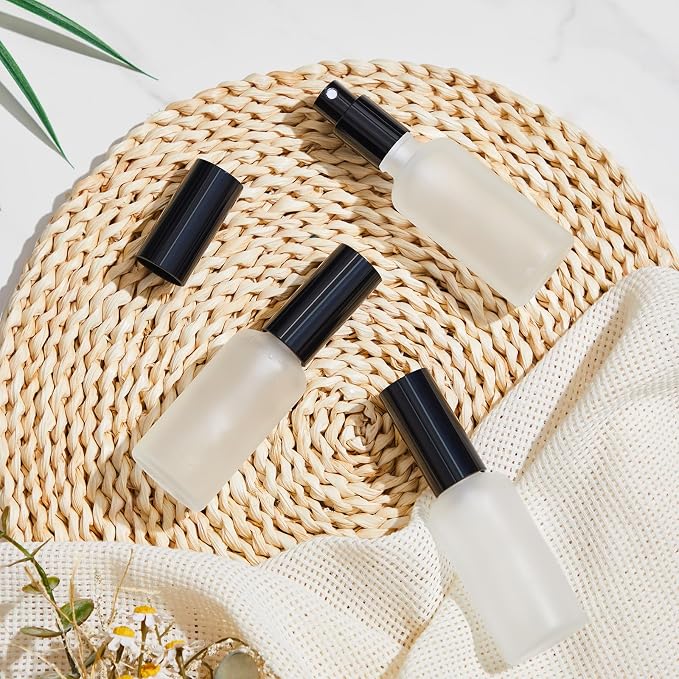 Roshtia 30 Pcs Glass Spray Bottle Clear Empty Bottles Small Refillable Reusable Perfume Bottle with Fine Mist Sprayer Pump for Face Body Travel(1.69 oz,Black)