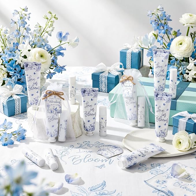 24 Sets Blue Floral Love Is in Blooming Hand Cream and Lip Balm Gift Love Is in Blooming Bridal Shower Favors for Guest Travel Size Hand Lotion and Lip Balm Bulk Bridal Shower Birthday Party Supplies
