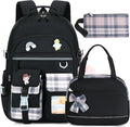 Backpack for Girls 15.6 Inch Laptop School Bag Kids Elementary College 3pcs Backpacks Lunch box Pencil Case Set Bookbags for Girls Teen Women Student Black