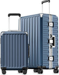 Luggage Sets with Spinner Wheels, 8010S Aluminum Frame Zipperless Polycarbonate Hard Shell Suitcase Sets (ZX-Core, Blue, 2 Piece (20/28))