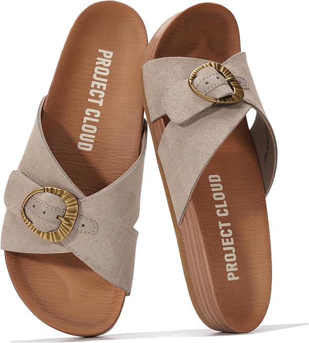 Project Cloud Womens Sandals - Adjustable Buckle Sandals for Women 2026 with Plush Insole - Lightweight & Non Slip Slides for Women Footwear