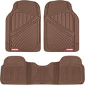 Motor Trend FlexTough Performance All Weather Rubber Car Floor Mats - 3 Piece Floor Mats Automotive Liners for Cars Truck SUV, Heavy-Duty Waterproof (Brown)