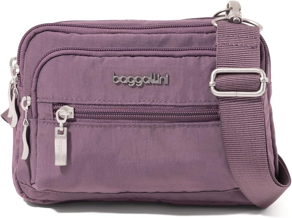 Baggallini Triple Zip Small Crossbody Bag for Women - Lightweight Convertible Fanny Pack Belt Bag