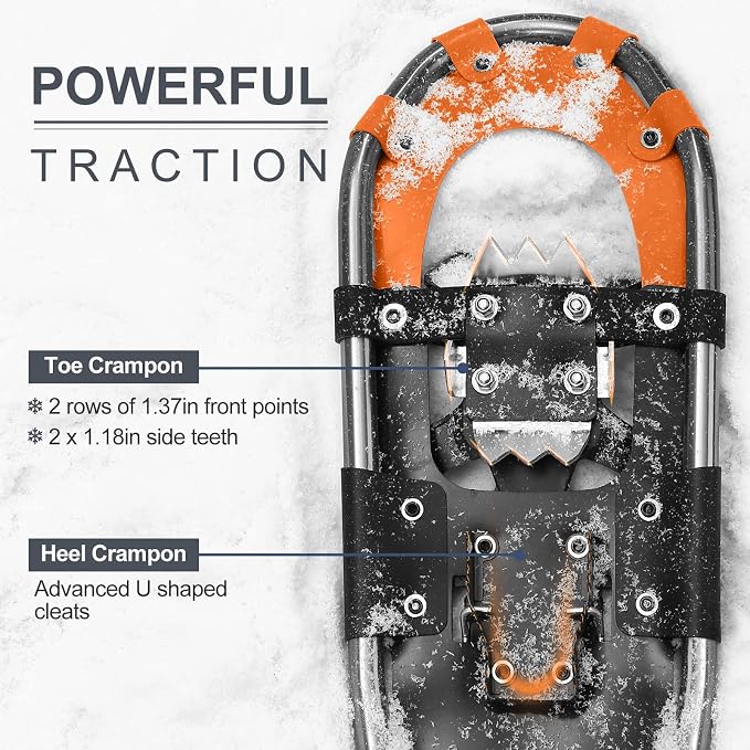 Odoland 21/25/30 Inch Snowshoes with Trekking Poles for Men Women Youth, Waterproof Snow Leg Gaiters and Carrying Bag, Lightweight Aluminum, Heel Lift, Snow Shoes Easy to Wear