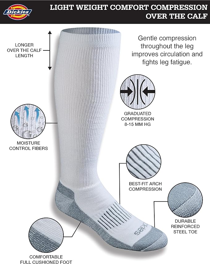 Dickies Men's Light Compression Comfort Over-The-Calf Socks, Available in M-XXL (2, 4 Pairs)