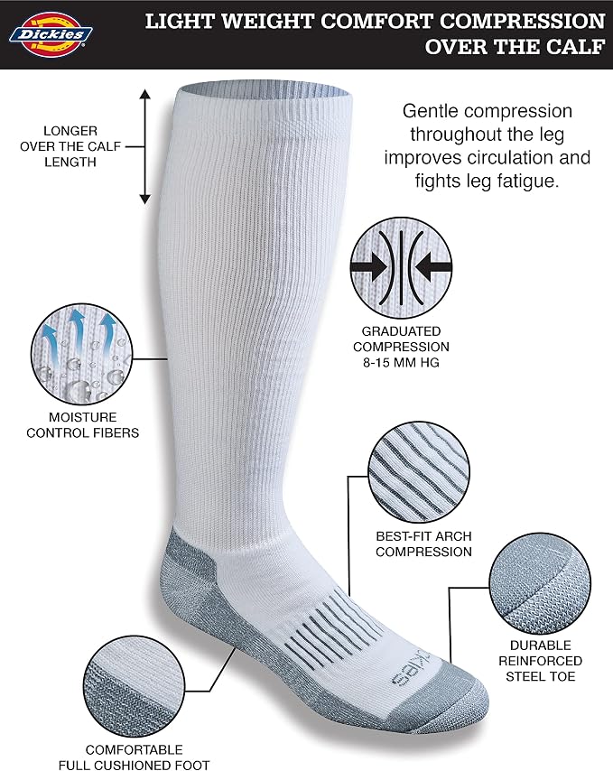 Dickies Men's Light Compression Comfort Over-The-Calf Socks, Available in M-XXL (2, 4 Pairs)