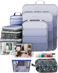 Veken 11 Set Compression Packing Cubes for Travel Essentials,Compressible Expandable Large Luggage Suitcase Organizer Bags for Clothing,Durable Space Saver Storage Bags(Dark Blue Floral)