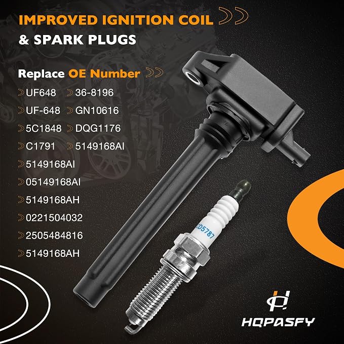 Ignition Coil Packs & Spark Plugs Set of 6, Compatible with 2011-2019 Dodge Charger/Grand Caravan, Chrysler 200/300/Town Country, Ram 1500, Jeep Cherokee/Wrangler, Replaces# UF648