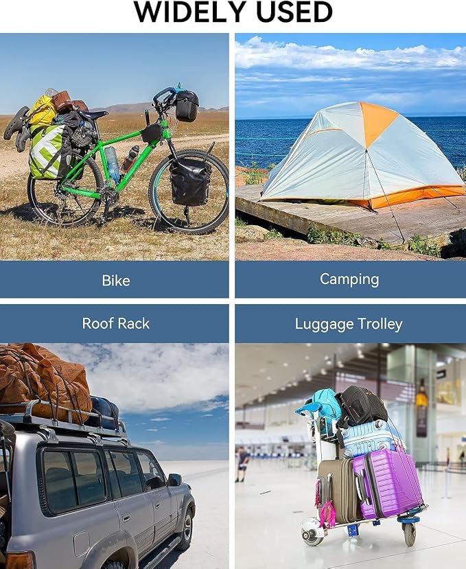 6 Pcs 24 Inch Flat Adjustable Bungee Cords with Hooks, 3X Faster to Adjust The Length, Lucky Straps Black Heavy Duty Bungee Straps for Cargo, Bike, Cart, Tent, Truck, Camping, Outdoor, etc