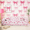 Princess Bow Couch Cover for 2 Cushion Couch,Kawaii Pink Bow Tie Couch Covers for Dogs Cat Scratch Proof Cute Bowknot Cartoon Love Hearts Dreamy Bowknot Seat Covers Soft Furniture Protector,71"x134"