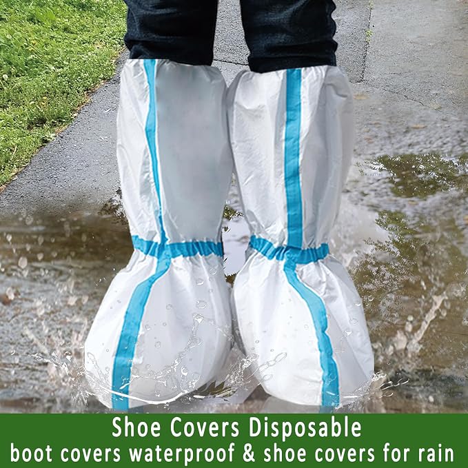 140 Pcs(70 Pairs) Hazmat Shoe Covers Disposable & Boot Foot covers,Reusable,Non-slip,Waterproof for booties White 18inches Tall