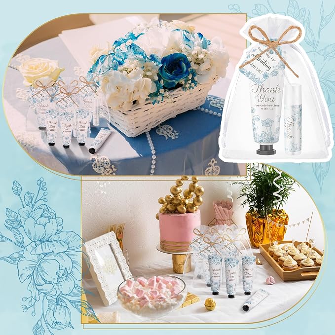 48 Sets/ 192 Pcs Something Blue Floral Bridal Shower Party Favors Bulk Something Blue Before I Do Hand Cream and Lip Balm Gift Travel Size Hand Lotion Bridal Shower Wedding Favors for Guest