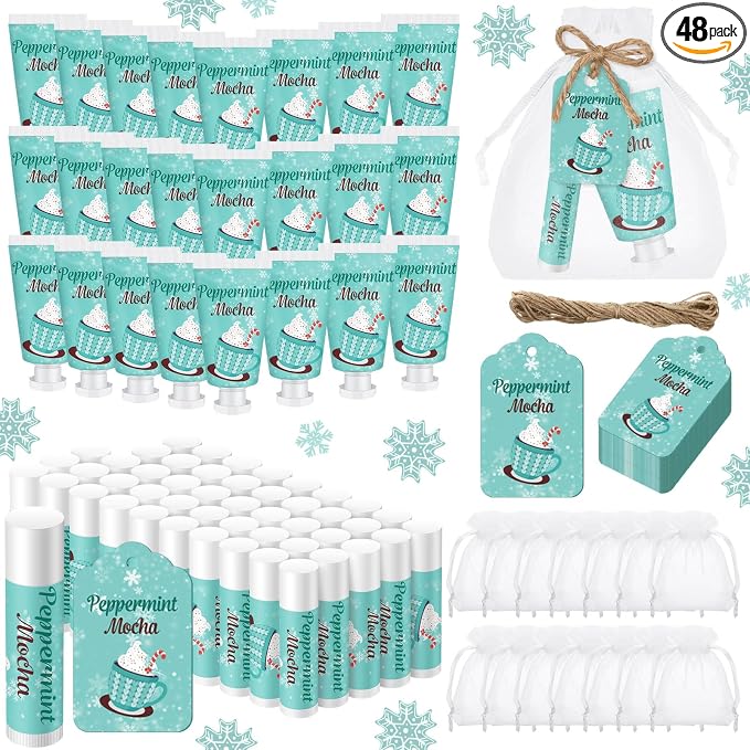 48 Sets Peppermint Mocha Hand Cream and Lip Balm Gift Christmas Hand Cream Bridal Baby Shower Party Favors Travel Size Hand Lotion and Lip Balm Bulk Christmas Holiday Party Supplies for Guest