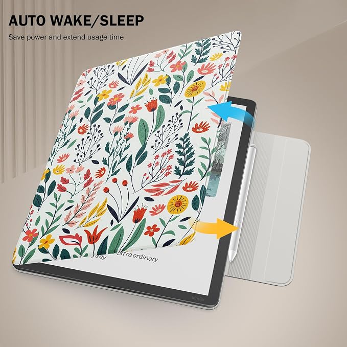 MoKo Magnetic Case for 11" Kindle Scribe 2025(3rd Generation) & Kindle Scribe Colorsoft 2025(1st Generation) - Slim Folio Premium PU Leather Cover with Pen Clasp & Auto Sleep Wake, Bloom
