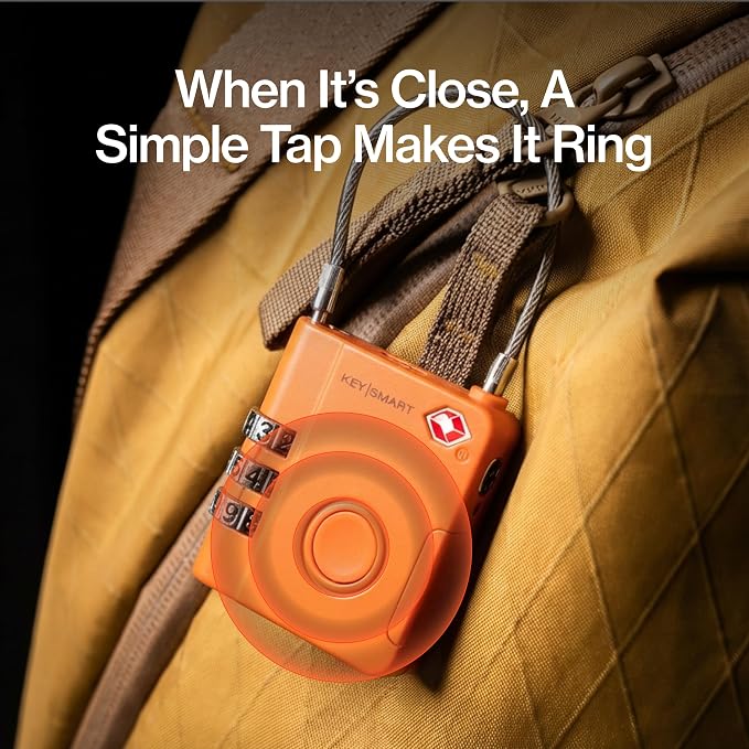 KeySmart SmartLock Tracking Luggage Locks, TSA Locks for Luggage, Combination Lock Compatible with Apple Find My App, Best Travel Essentials, Replaceable Non-Rechargeable Battery (Orange 3 Pack)