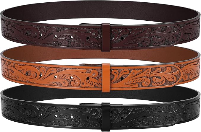 SANSTHS 3 Pack Western Belts for Men Woman without Buckle, Cowgirl Cowboy Belt for Buckle Western Leather Belt for Jeans