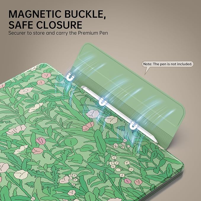MoKo Magnetic Case for All-New 11" Kindle Scribe 2025(3rd Generation) & Kindle Scribe Colorsoft 2025(1st Gen) - Slim Folio Premium PU Leather Cover with Pen Clasp & Auto Sleep Wake, Green Flower