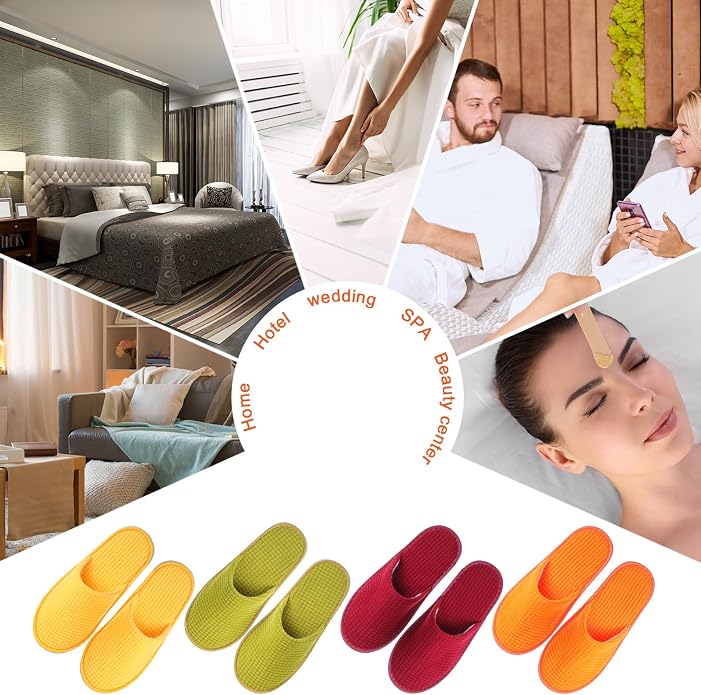 Geyoga 12 Pair House Slipper for Guest Non Slip Disposable Slipper for Travel Washable Reusable Closed Toe Hotel Bridesmaid Indoor Spa Wedding Party Shoeless Home