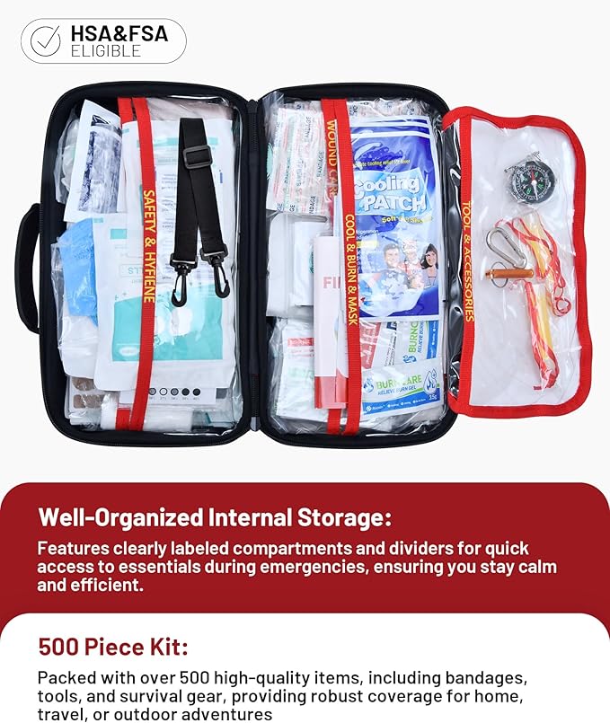 500 Pcs First Aid Kit for Travel/Camping/Businesses/Home/Car, Waterproof Emergency Kit for Hiking, Sports, Truck, Office, Vehicle & Outdoor Emergency Supplies, Well-Organized Home Travel Essentials