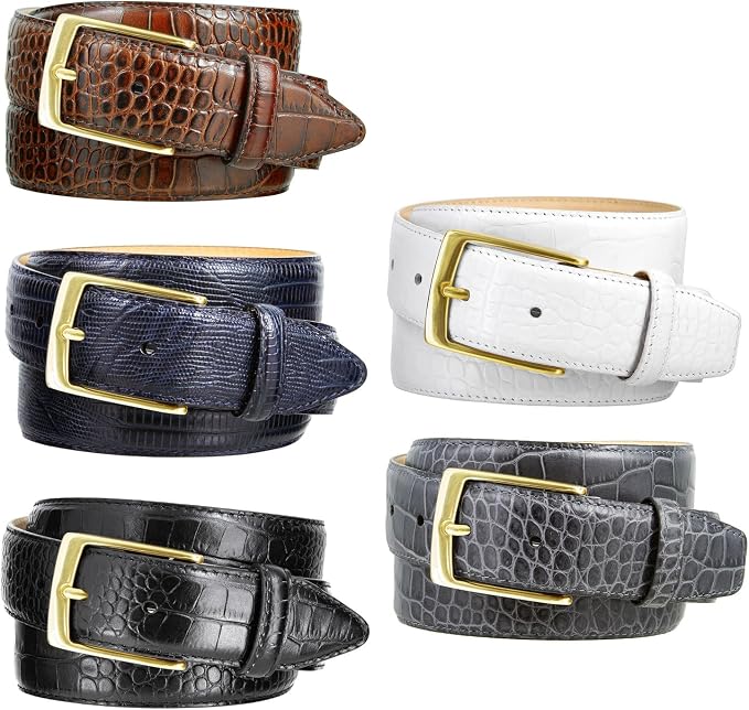 Genuine Full-Grain Cowhide Leather Dress Belt Solid Brass Gold Buckle 1-3/8'' or 1" Wide