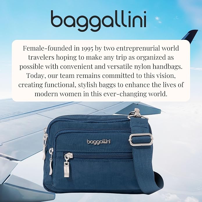 Baggallini Triple Zip Small Crossbody Bag for Women - Lightweight Convertible Fanny Pack Belt Bag