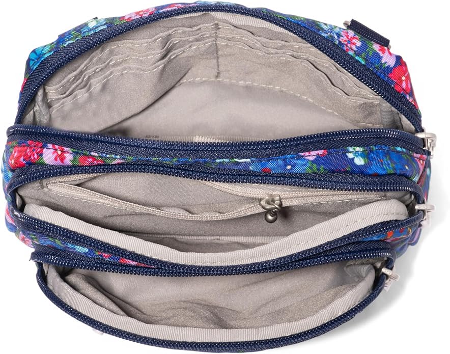 Baggallini Triple Zip Small Crossbody Bag for Women - Lightweight Convertible Fanny Pack Belt Bag
