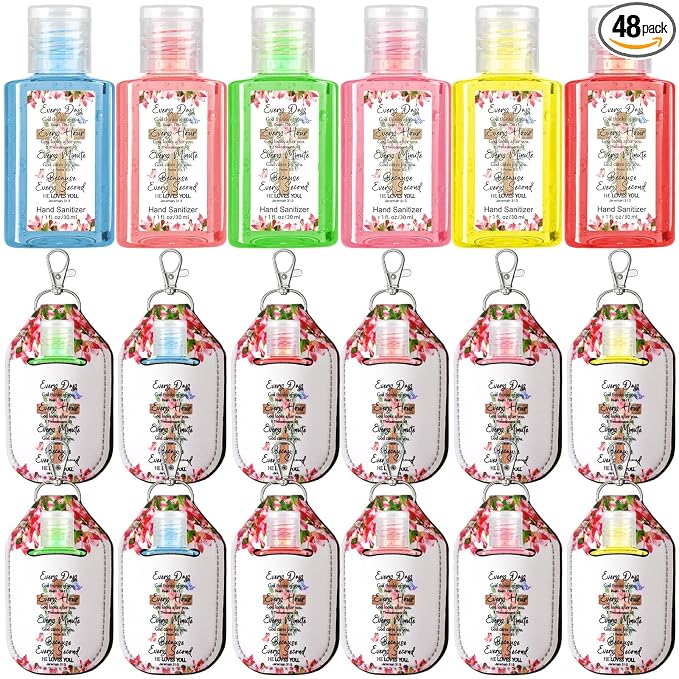 Frienda 24 Pcs Christian Scented Hand Sanitizer and 24 Keychain Holders Gifts Set for Women 1oz Bible Verse Religious Gift Christian Party Favor for Church Pastor Prayer Mother's Day Appreciation Gift