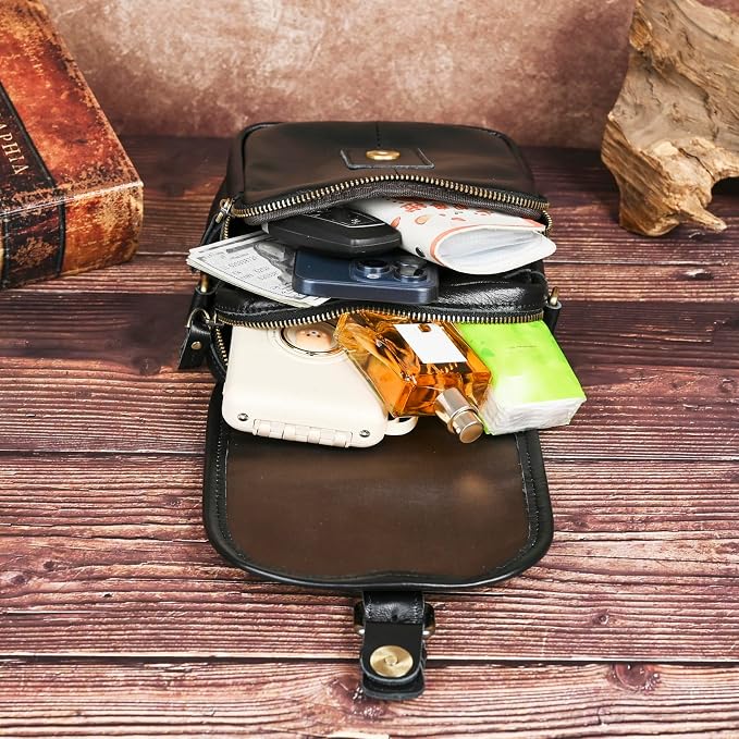 Water Resistant Canvas + Leather Hiking Riding Travel Fanny Waist Pack Small Phone Pouch For Men Women FB811-29 (1168-Black)