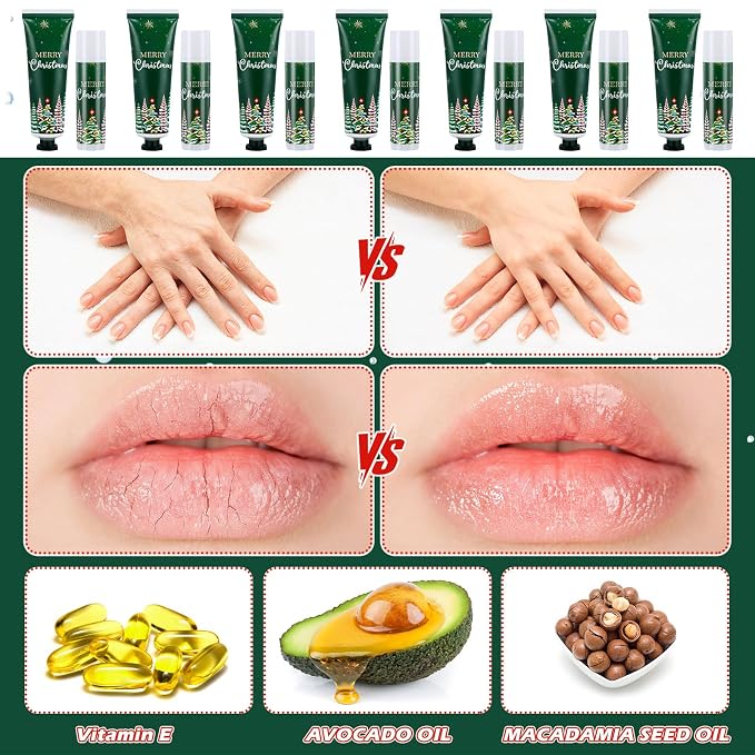30 Sets Christmas Hand Cream and Lip Balm Bulk Mini Travel Size Hand Lotion and Moisturizing Lip Balm for Christmas Stocking Stuffers Holiday Gifts Xmas Party Favors
