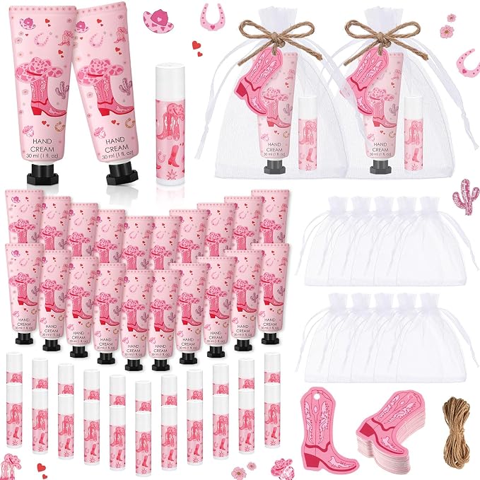 48 Sets Cowgirl Party Favors Western Theme Party Gifts for Guests Disco Cowgirl Boots Bachelorette Baby Bridal Shower Gifts Include 48 Hand Cream and 48 Lip Balm Bulk for Last Rodeo Supplies