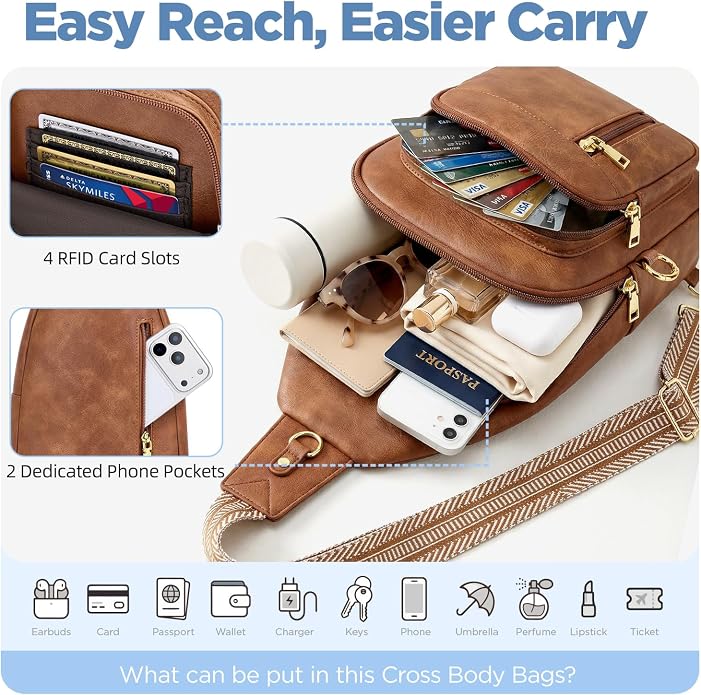 Anti Theft Crossbody Bags for Women RFID Sling Bag, Vegan Leather Cross Body Travel Purse for Women Men
