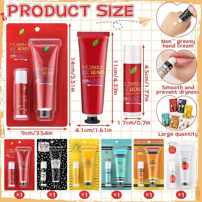 Loopeer 6 Sets Teacher Appreciation Gifts Bulk Hand Cream & Lip Balm Set Thank You Gifts for Teachers Staff Coworkers End of Year Graduation Travel Size Lotion Party Favors